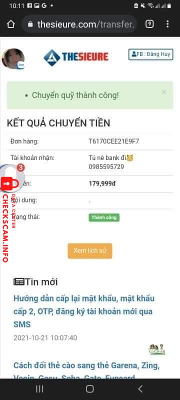 Evidence against 0985595729