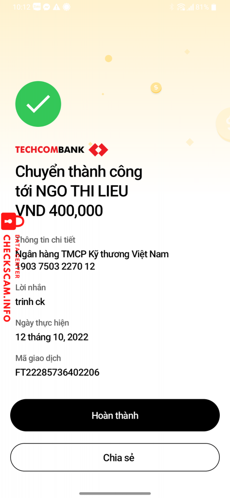 针对的证据 Ngô Thị Liễu
