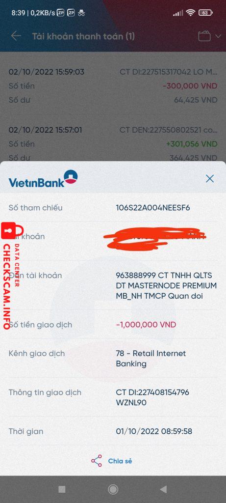针对的证据 CÔNG TY TNHH QUẢN LÝ TÀI SẢN VÀ ĐẦU TƯ MASTERNODE PREMIUM