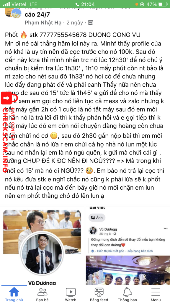 Evidence against DUONG CONG VU