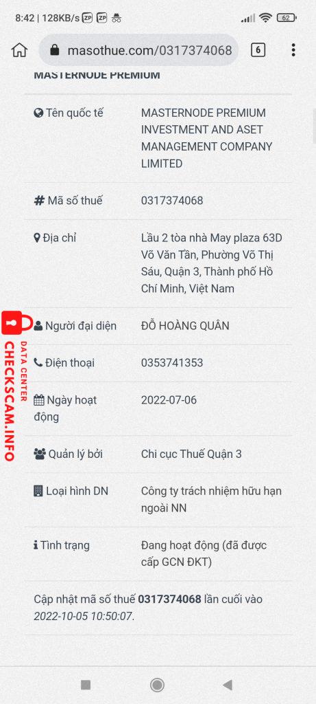 Evidence against CT TNHH QLTS DT MASTERNODE PREMIUM