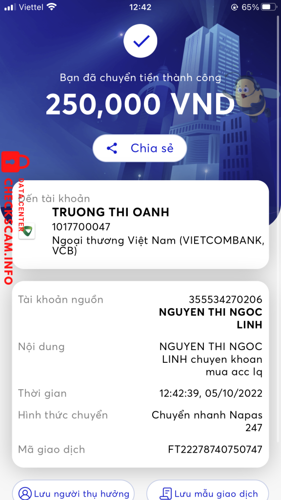 Evidence against Truong Thi Oanh