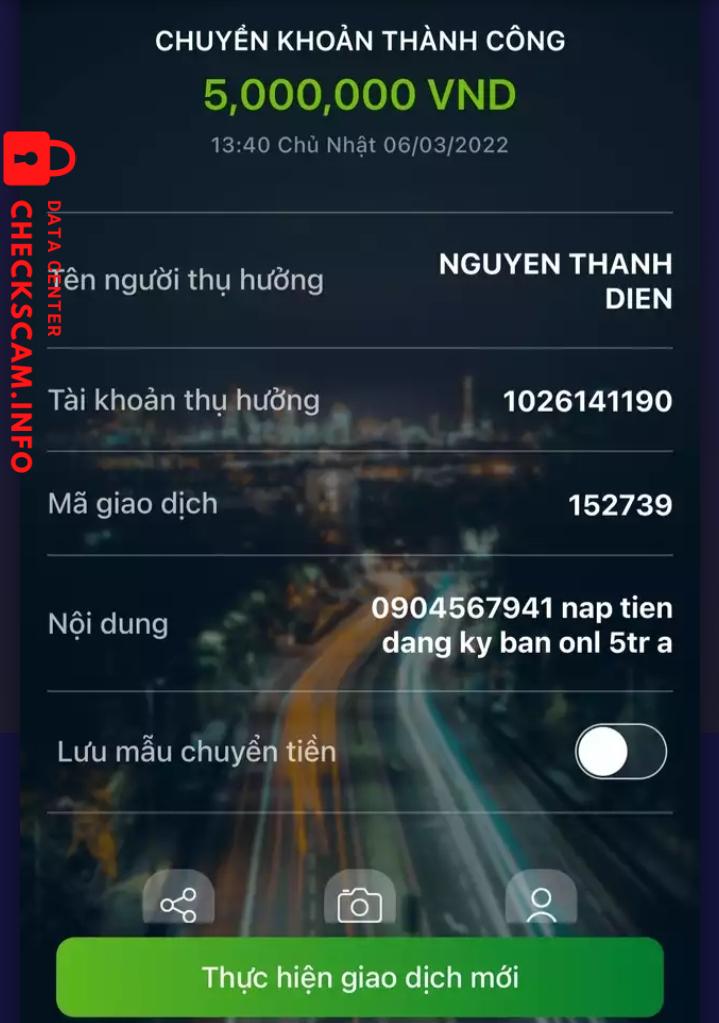 Bukti melawan NGUYÊN THANH DIEN - Ssddd.co