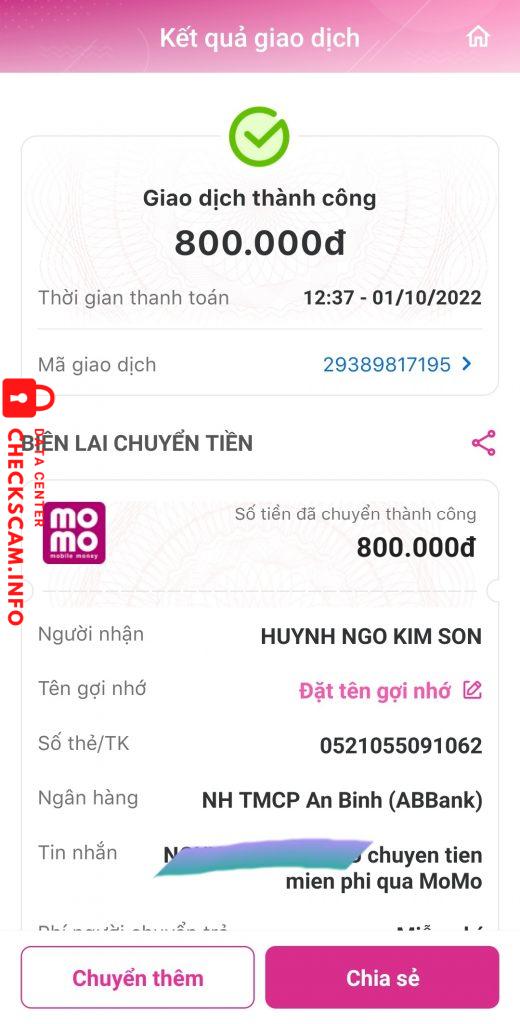 Evidence against HUYNH NGO KIM SON