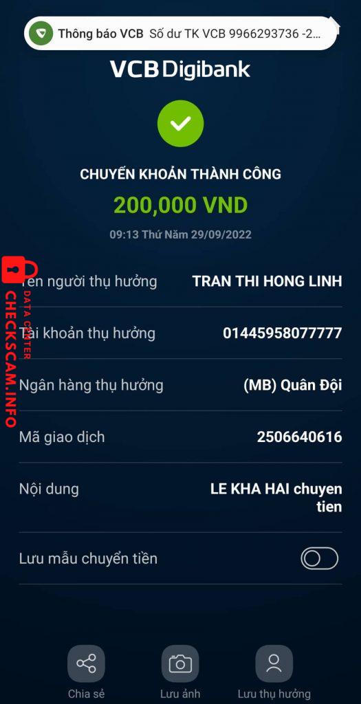 Evidence against TRAN THI HONG LINH