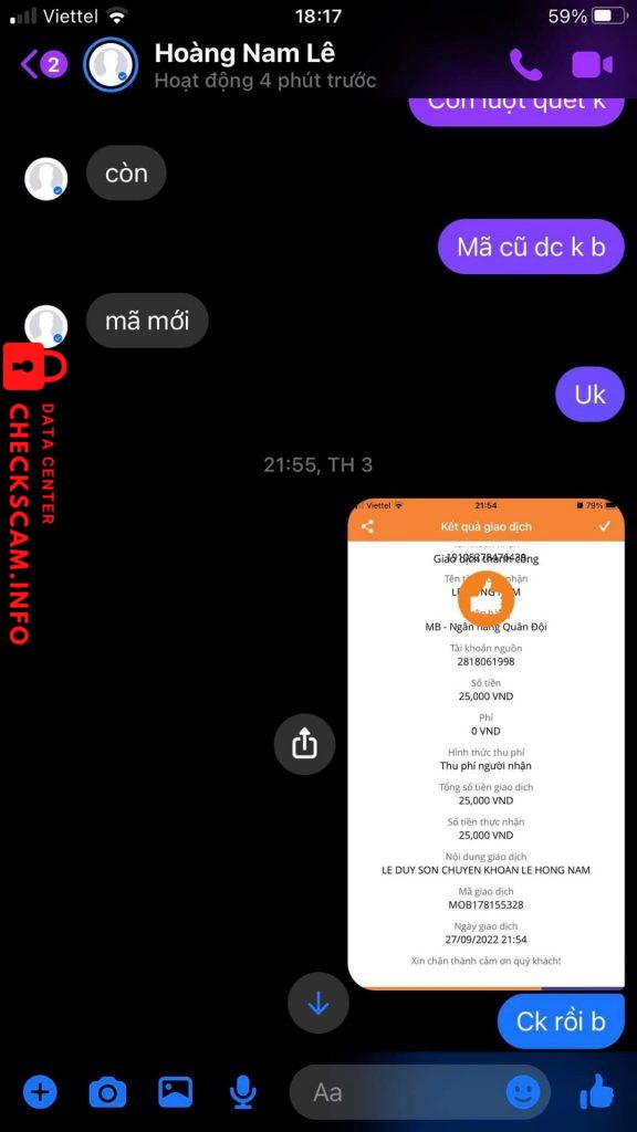Evidence against LE HONG NAM