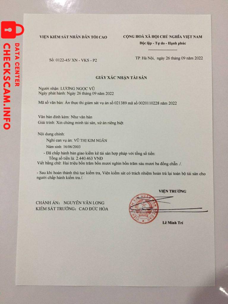 Evidence against Lương Ngọc Vũ