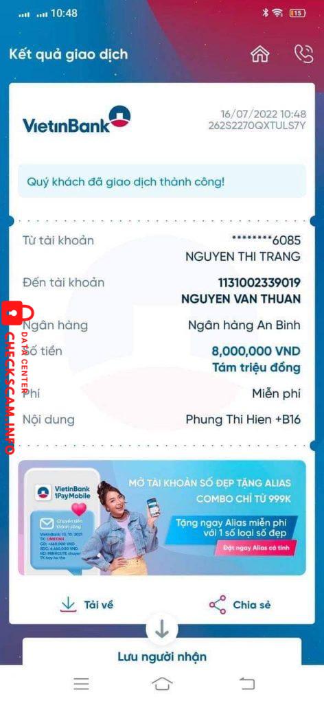 Evidence against Nguyễn Thị Trang - vp88.com