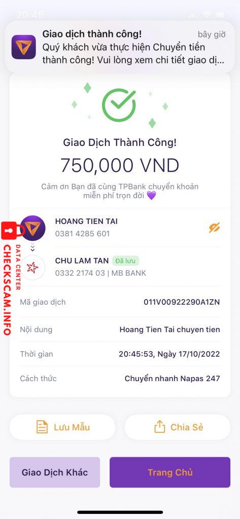 Evidencia contra CHU LAM TAN