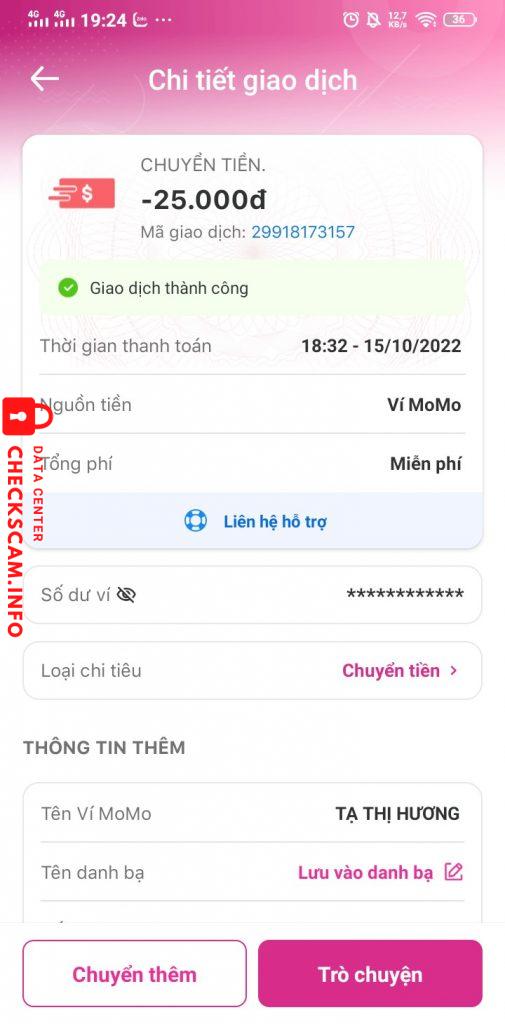 Evidencia contra Tạ Thị Hương 