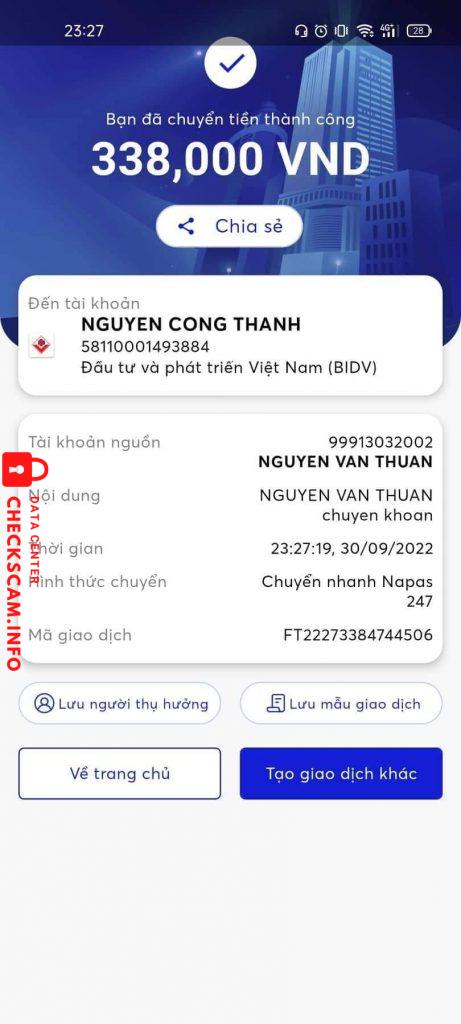 Evidência contra Nguyễn Công Thành 