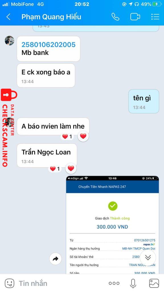 Evidência contra Trần Ngọc Loan