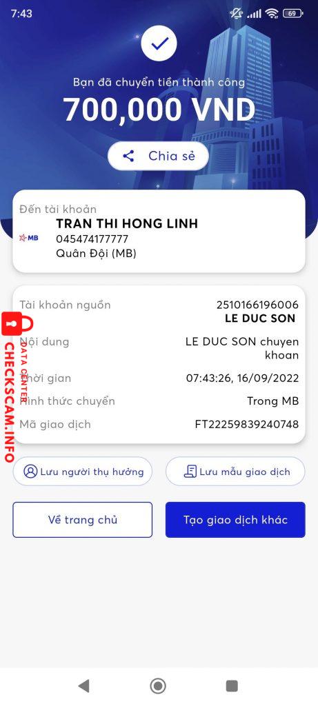 Evidence against Trần Thị Hồng Linh