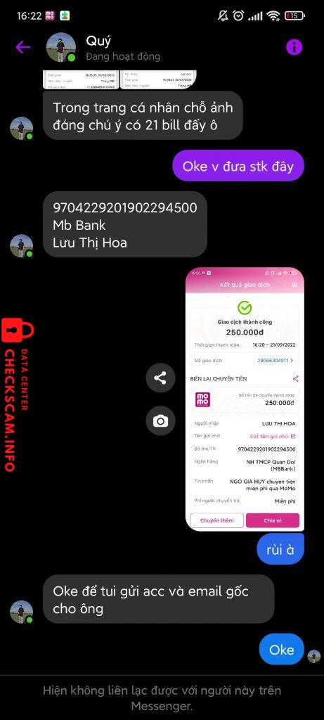 Evidence against LUU THI HOA