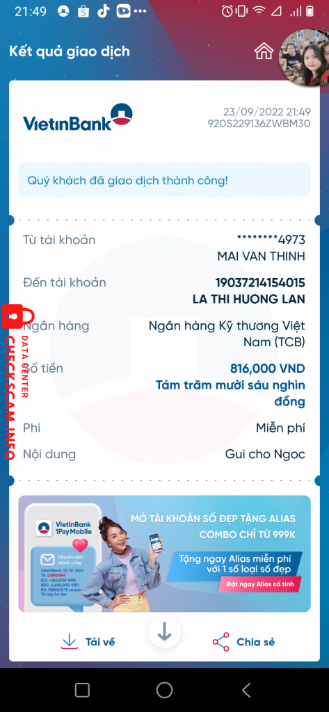 Evidence against Phạm Thị Hồng Ngọc 