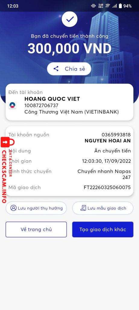 Evidence against Hoàng Quốc Việt
