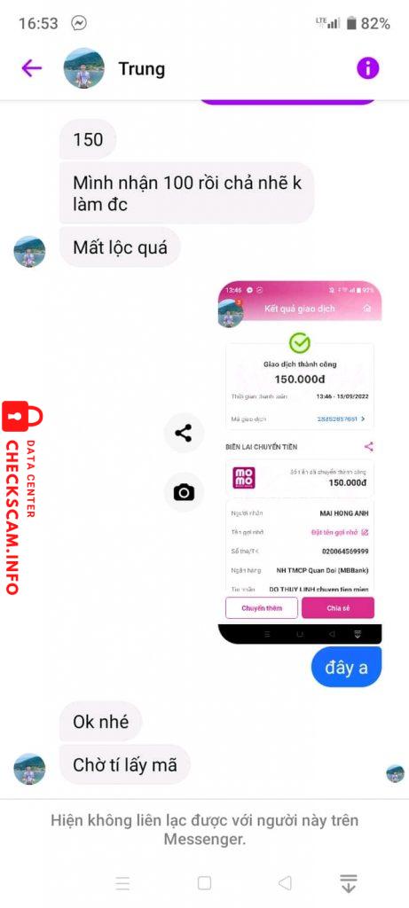 Evidence against MAI HONG ANH
