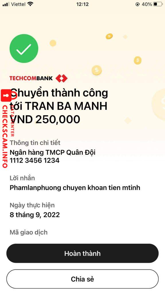 Evidence against TRAN BA MANH