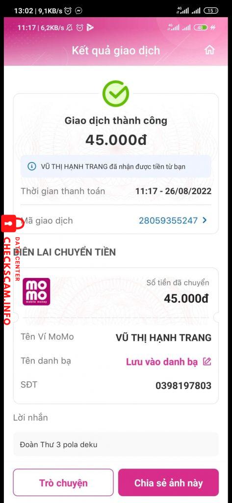 针对的证据 Vu Thi Hanh Trang