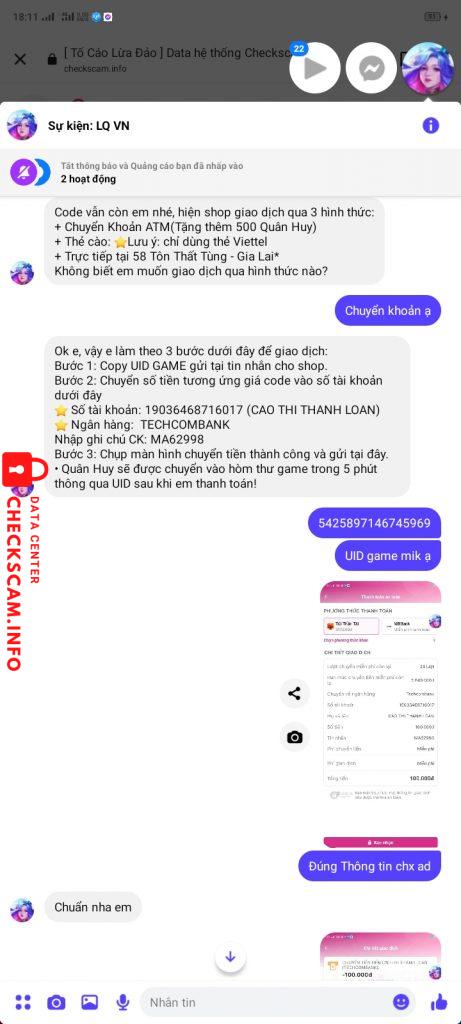 Evidence against Cao Thị Thanh Loan