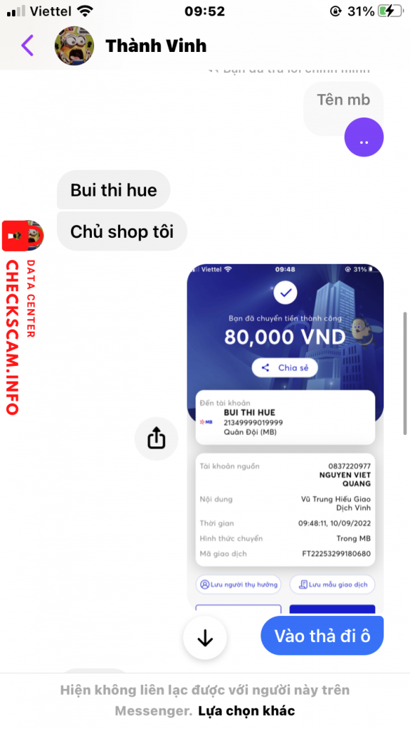 Evidence against BUI THI HUE