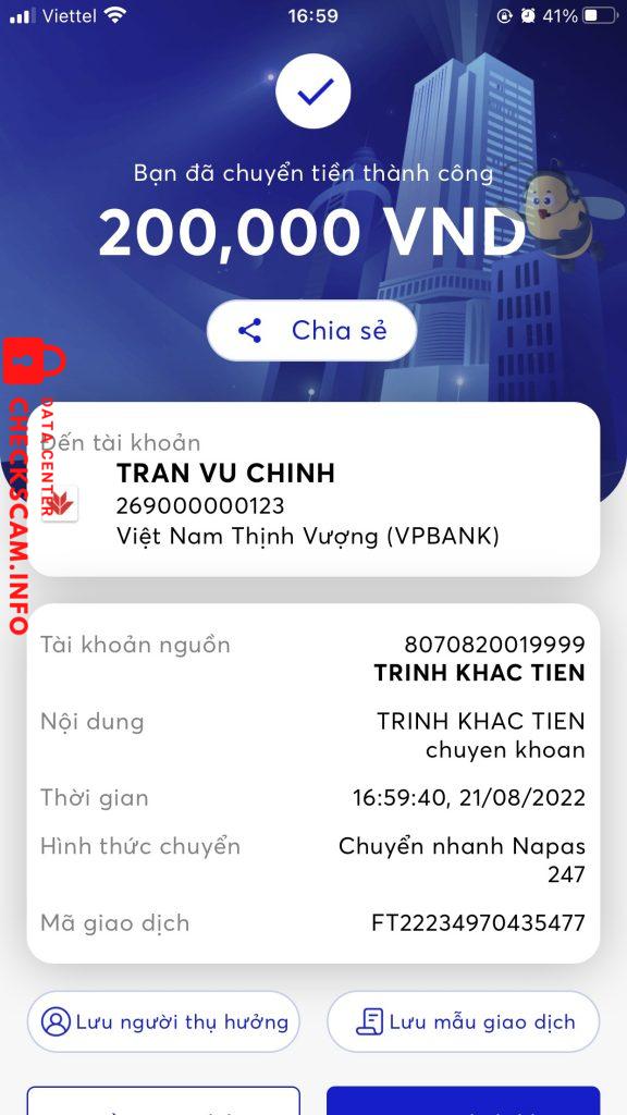 Evidence against TRAN VU CHINH