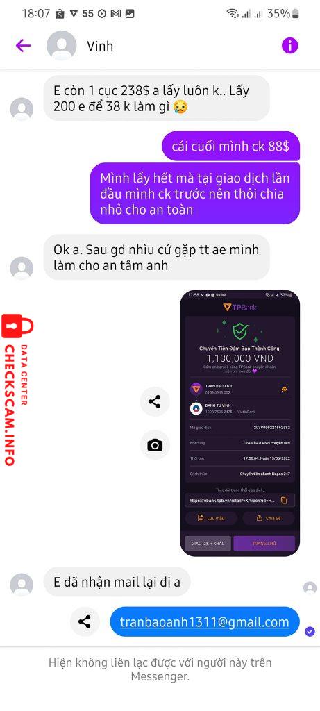 Evidence against DANG TU VINH