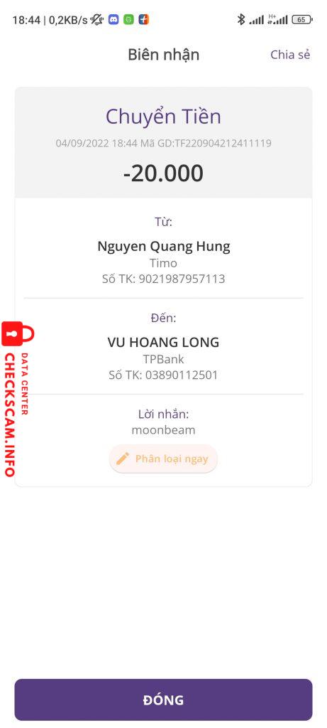 Evidence against VU HOANG LONG