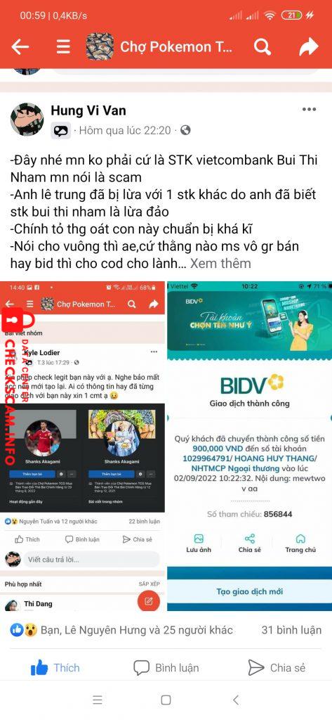 Evidence against HOANG HUY THANG