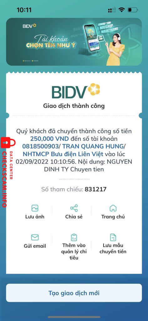 Evidence against Trần Quang Hùng