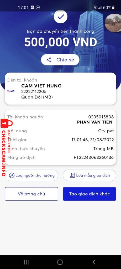 Evidence against Cầm Việt Hùng