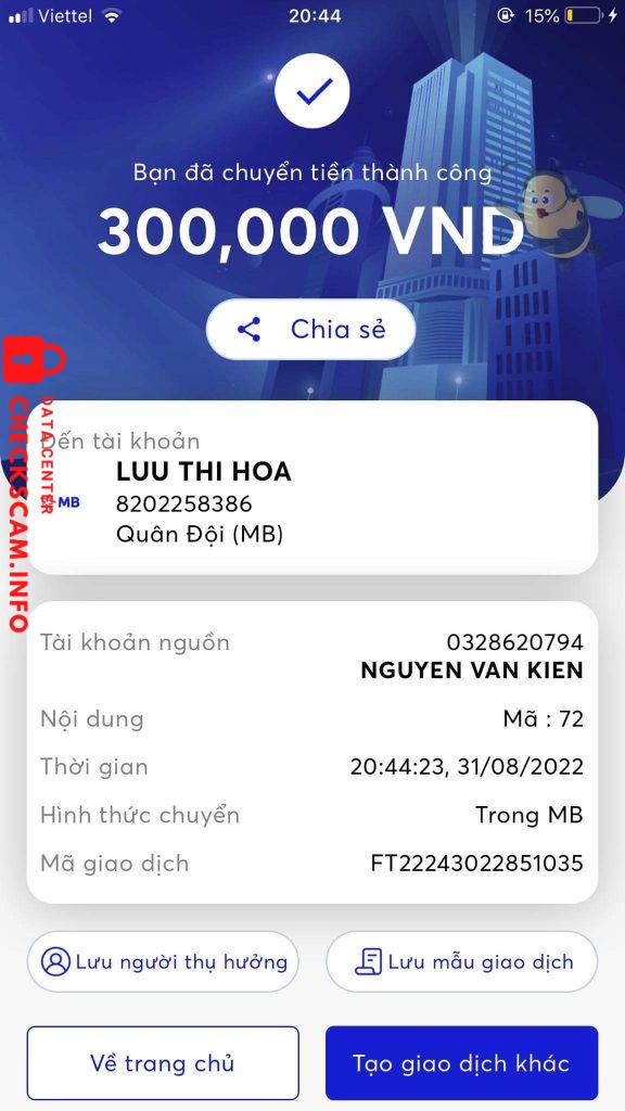 Evidência contra LUU THI HOA