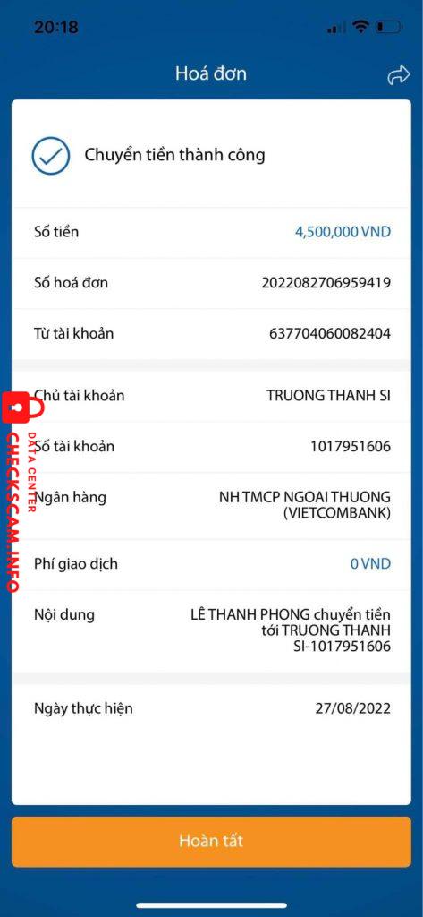 Evidência contra Trương Thanh Sĩ