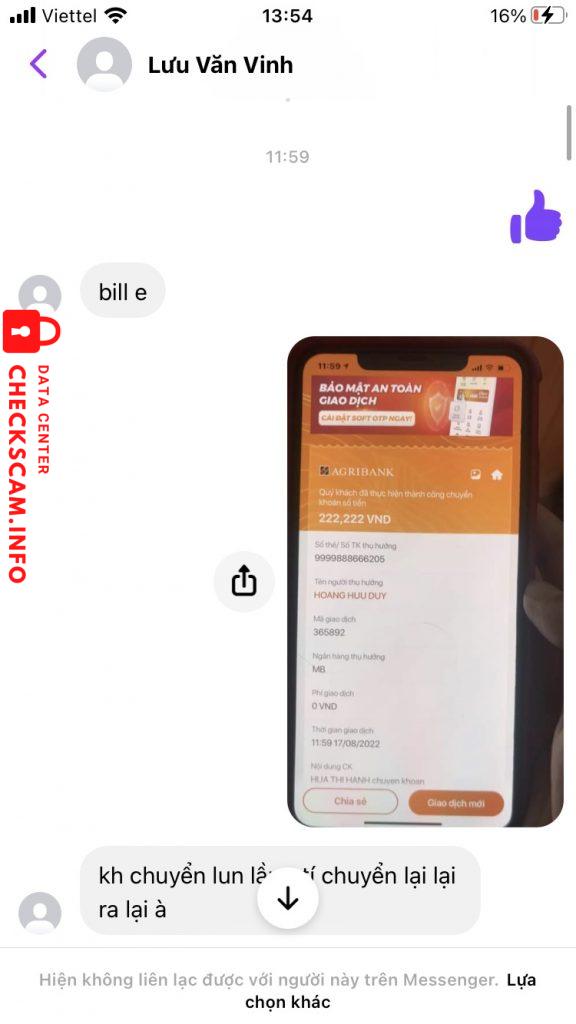 Evidência contra Hoàng Hữu Duy