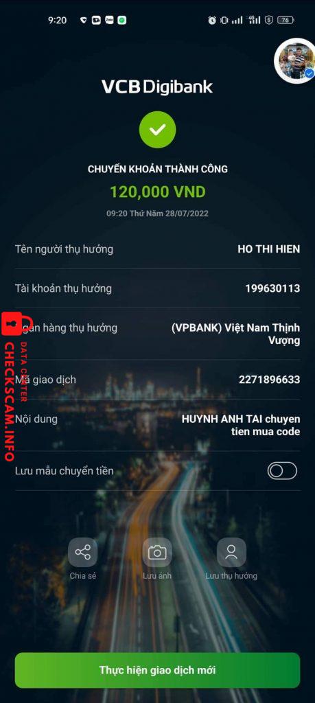 Evidência contra HO THI HIEN