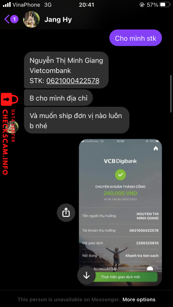 Evidência contra Nguyễn Thị Minh Giang
