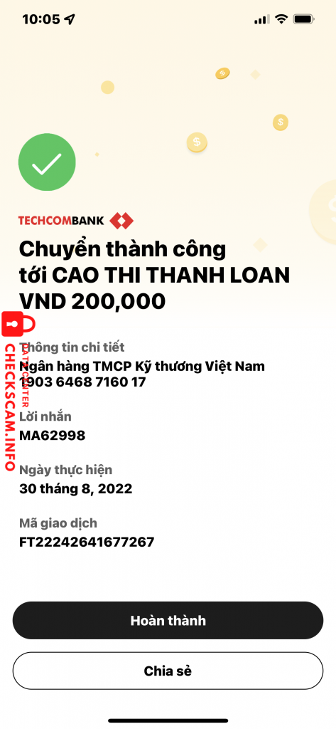 Evidência contra cao thị thanh loan