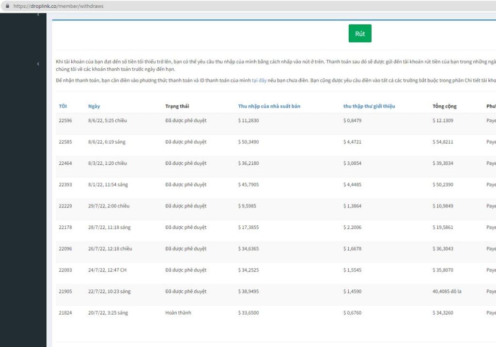 Evidência contra droplink.co