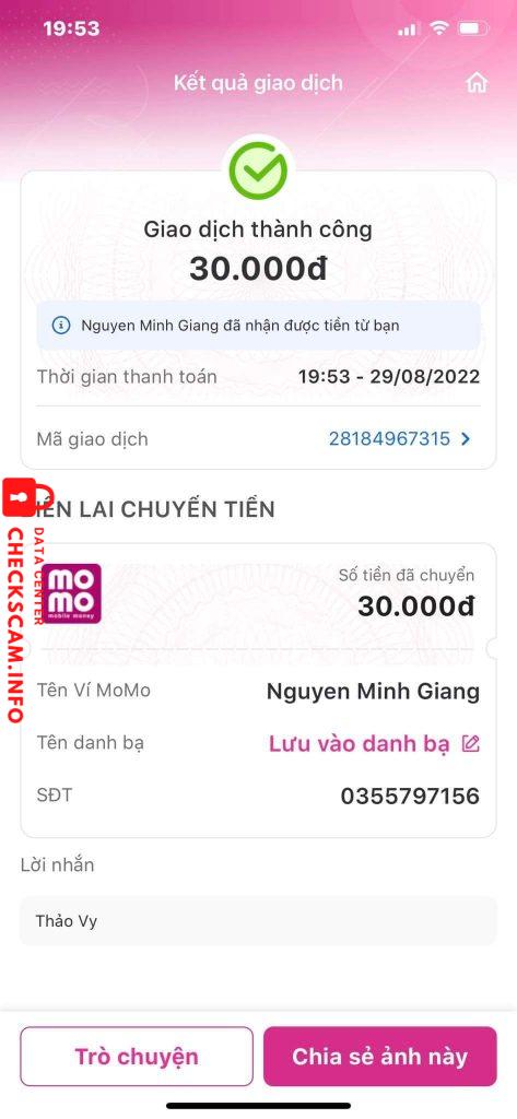 Evidência contra Nguyen Minh Giang