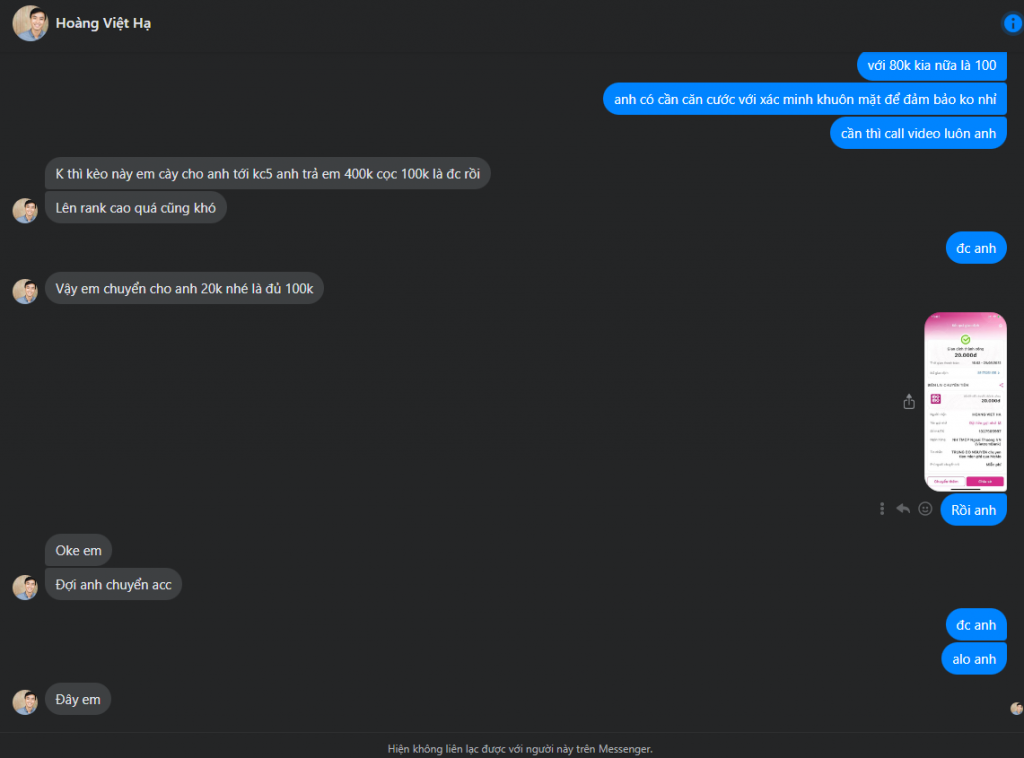 Evidência contra Hoang Viet Ha