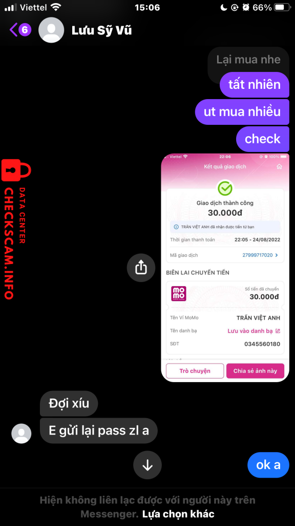 Evidência contra Lưu Sỹ Vũ / Trần Việt Anh