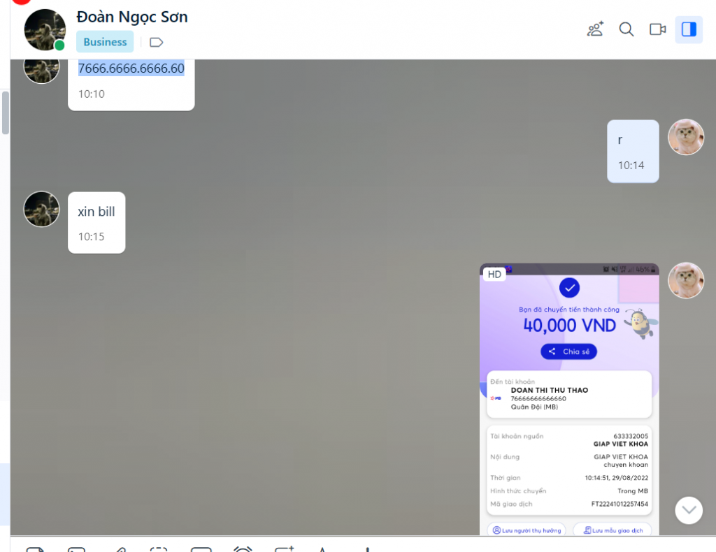 Evidência contra Doan Thi Thu Thao – Đoàn Ngọc Sơn