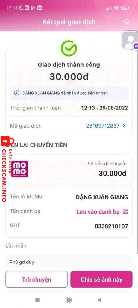 Evidência contra Đặng Xuân Giang