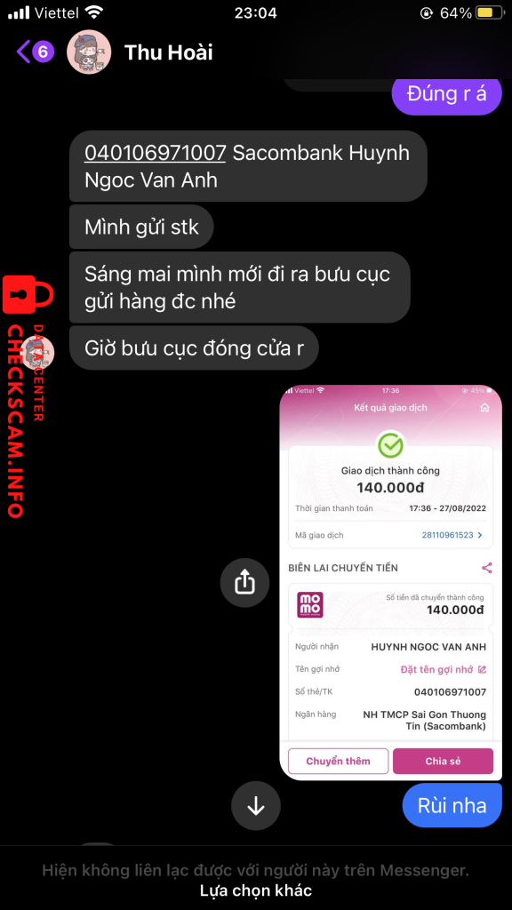 Evidência contra Huynh Ngoc Van Anh