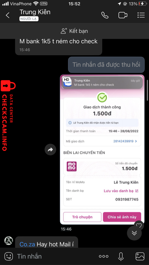 Evidência contra Lê Trung Kiên