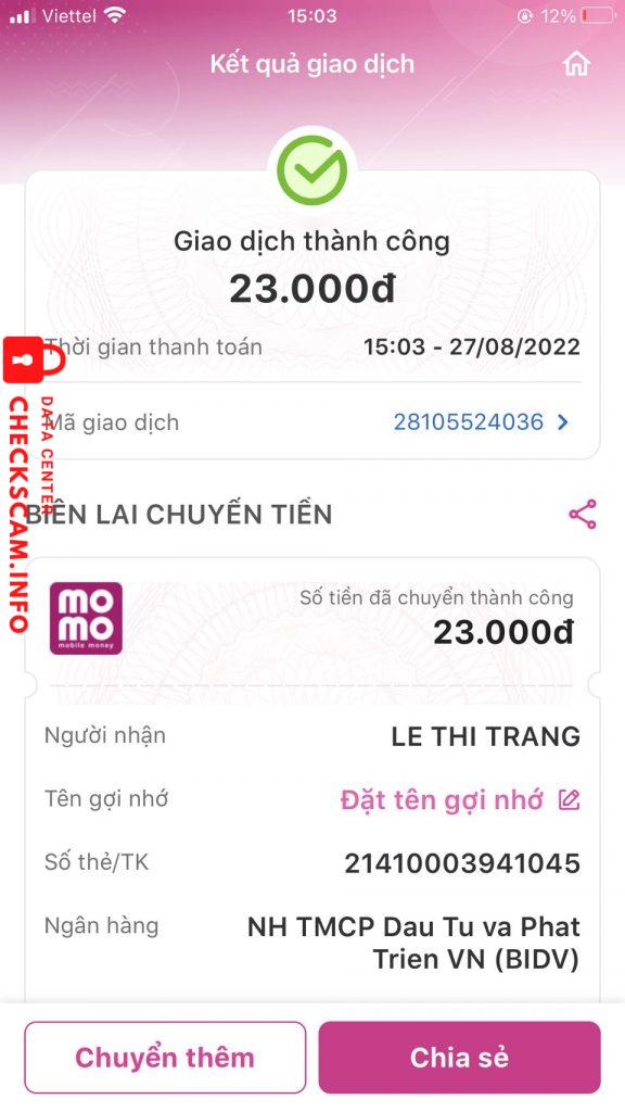 Evidência contra Lê Thị Trang