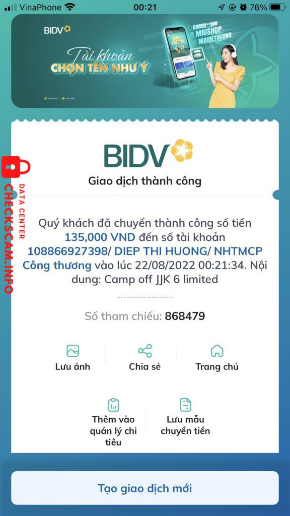 Evidência contra DIEP THI HUONG