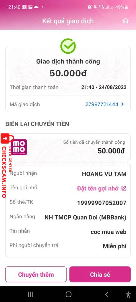 Evidência contra Hong Vu Tam