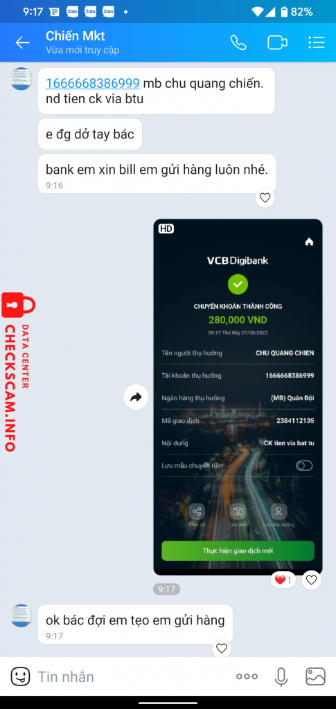 Evidência contra CHU QUANG CHIEN