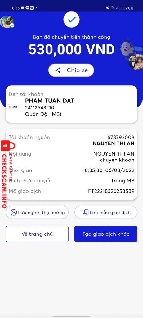 Evidência contra Phạm Tuấn Đạt